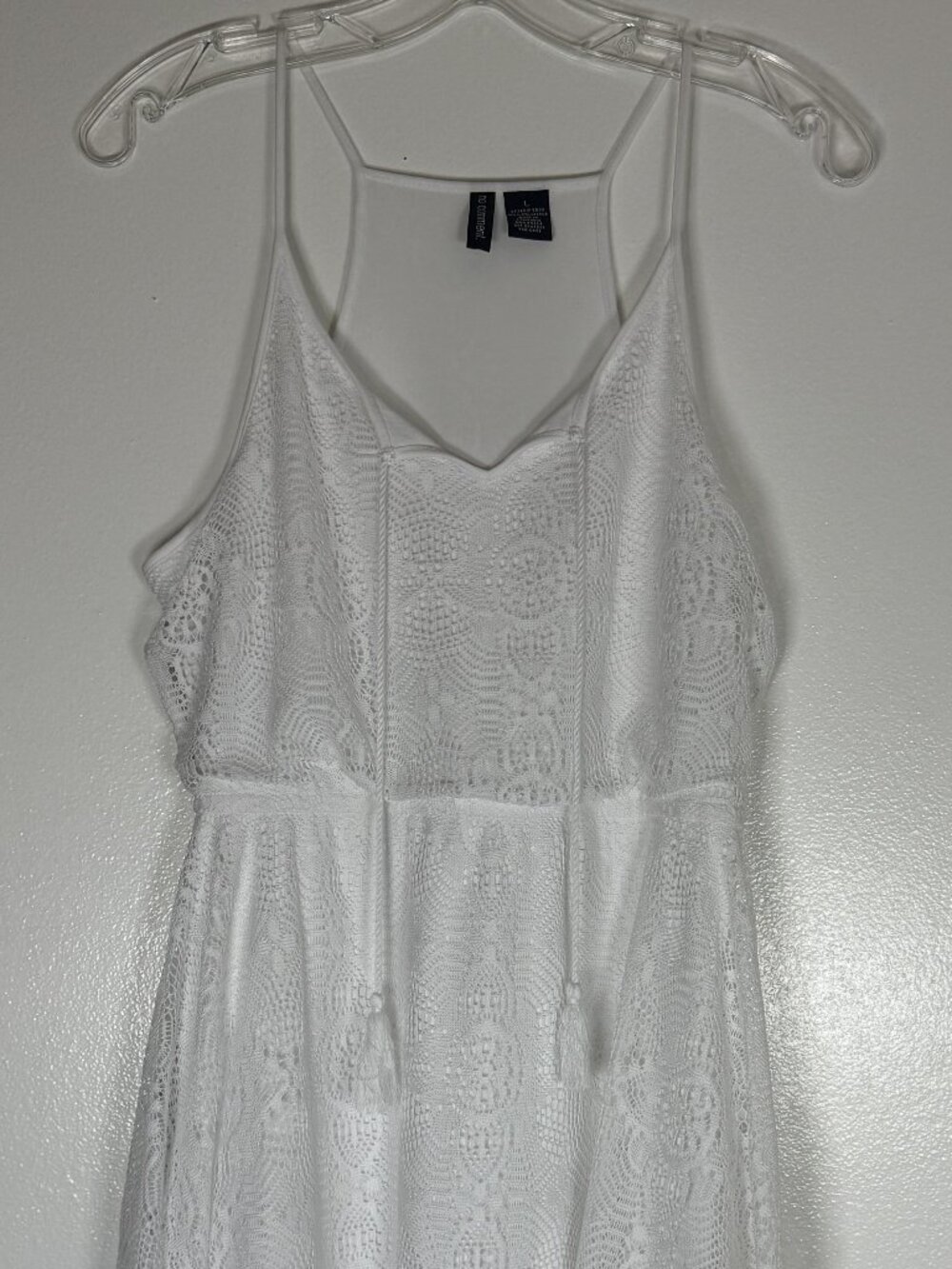 No Comment White Lace Handkerchief Hem Dress Women’s Large Boho Sleeveless